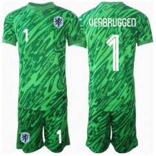 Nederland Bart Verbruggen #1 Keeper Hjemmedraktsett Barn EM 2024 Kortermet (+ korte bukser)